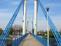 Pedestrian bridge across the Siverskyi Donets River in Izium