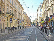 Street with tram ways in Lviv
