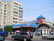 Small shops and an apartment building in Rivne