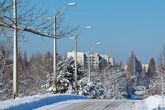 Snow-covered Pripyat, Ukraine view 2