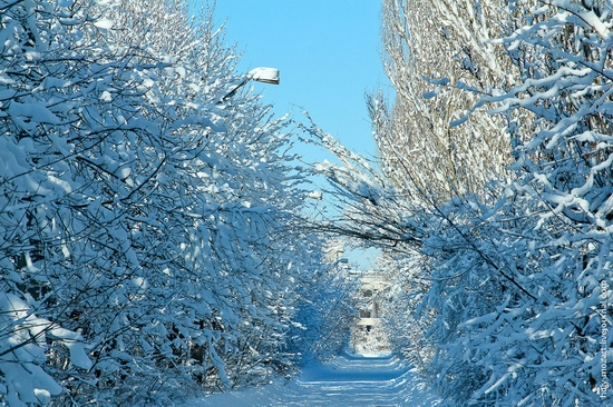 Snow-covered Pripyat, Ukraine view 3