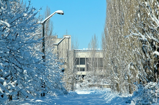 Snow-covered Pripyat, Ukraine view 4