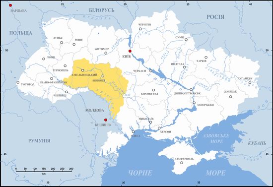 Podillya on the map of Ukraine