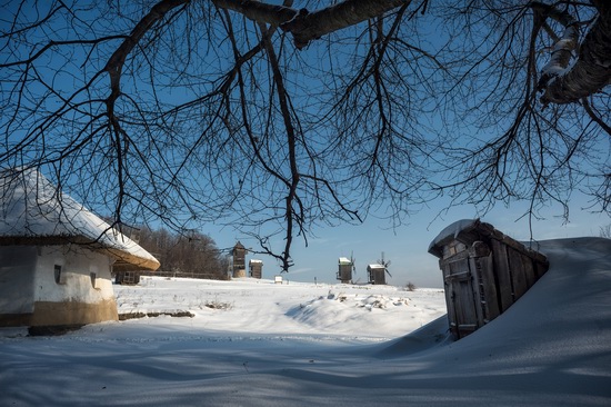 Snowy winter in the Pyrohiv Museum, Kyiv, Ukraine, photo 2