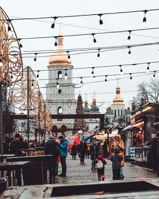 New Year decorations in Kyiv, Ukraine in 2020