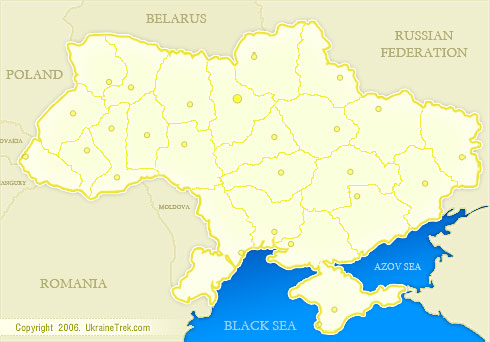 Map of Ukraine with main cities and towns