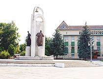 Monument to Taras Shevchenko, Ivan Franko and Lesia Ukrainka on Independence Square in Stryi