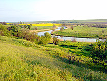 River in the steppe in Zaporizhzhia Oblast